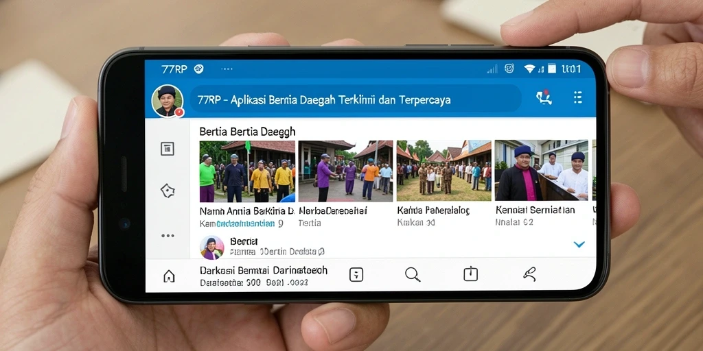 Antarmuka aplikasi 77RP dengan berita daerah terbaru.