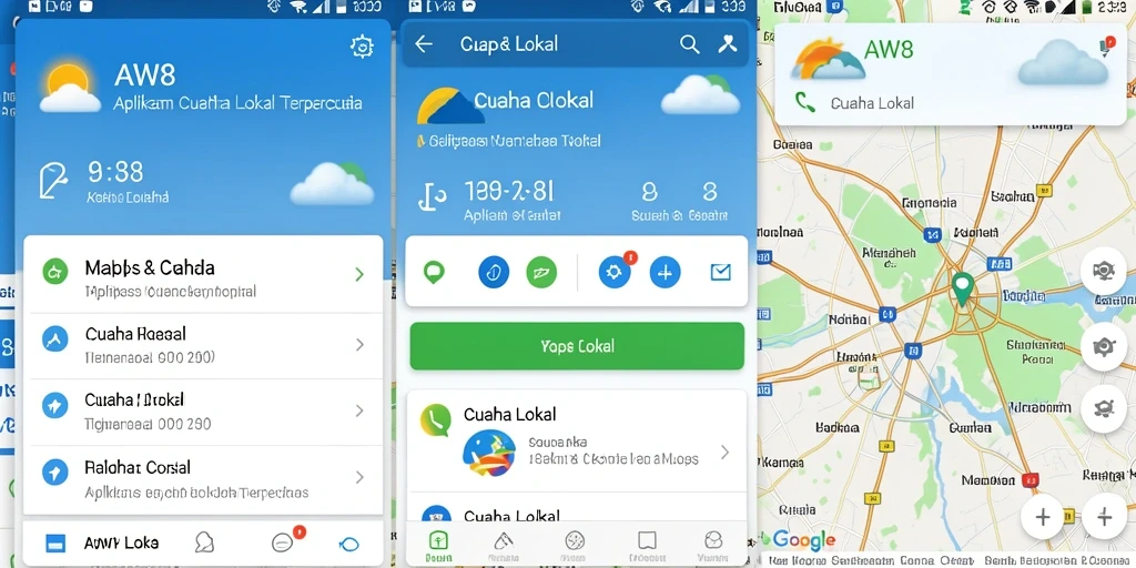 Antarmuka aplikasi AW8 yang menampilkan fitur cuaca lokal.
