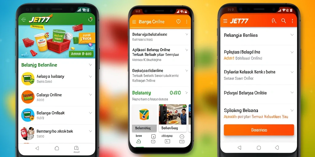 Tampilan antarmuka aplikasi JET77 yang modern dan menarik untuk Belanja Online.