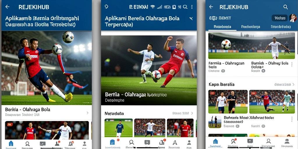 Antarmuka aplikasi REJEKIHUB yang menampilkan berita olahraga bola terkini.
