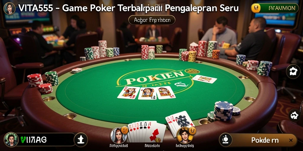 Antarmuka permainan VITA555 yang menarik dan profesional untuk pengalaman Poker luar biasa.